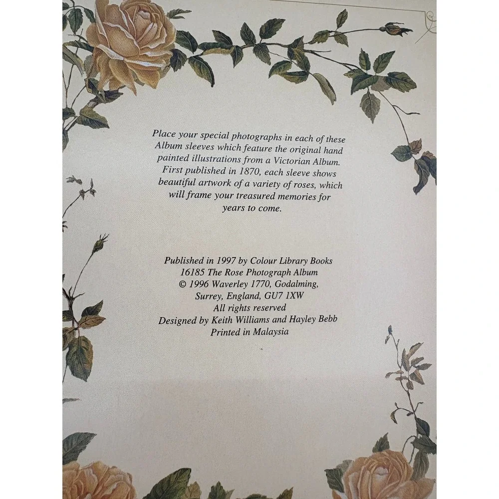 The Rose Photograph Album Vintage Floral Hardcover Ribbon Tie Cream 11.5x8.25in